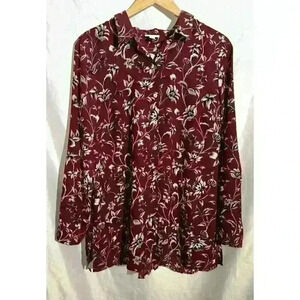 J. Jill Womens Button Up Blouse Floral Long Sleeve Top Size Large